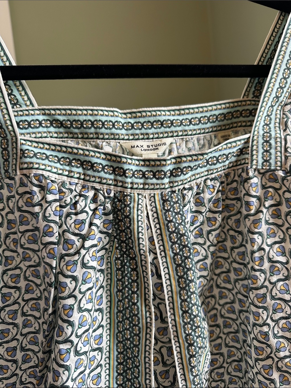 Max Studio Cream and Blue Paisley Square-Neck Blouse - Picture 3 of 6